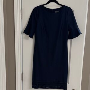 Donna Ricco Navy Ruffle Sleeve Midi Dress